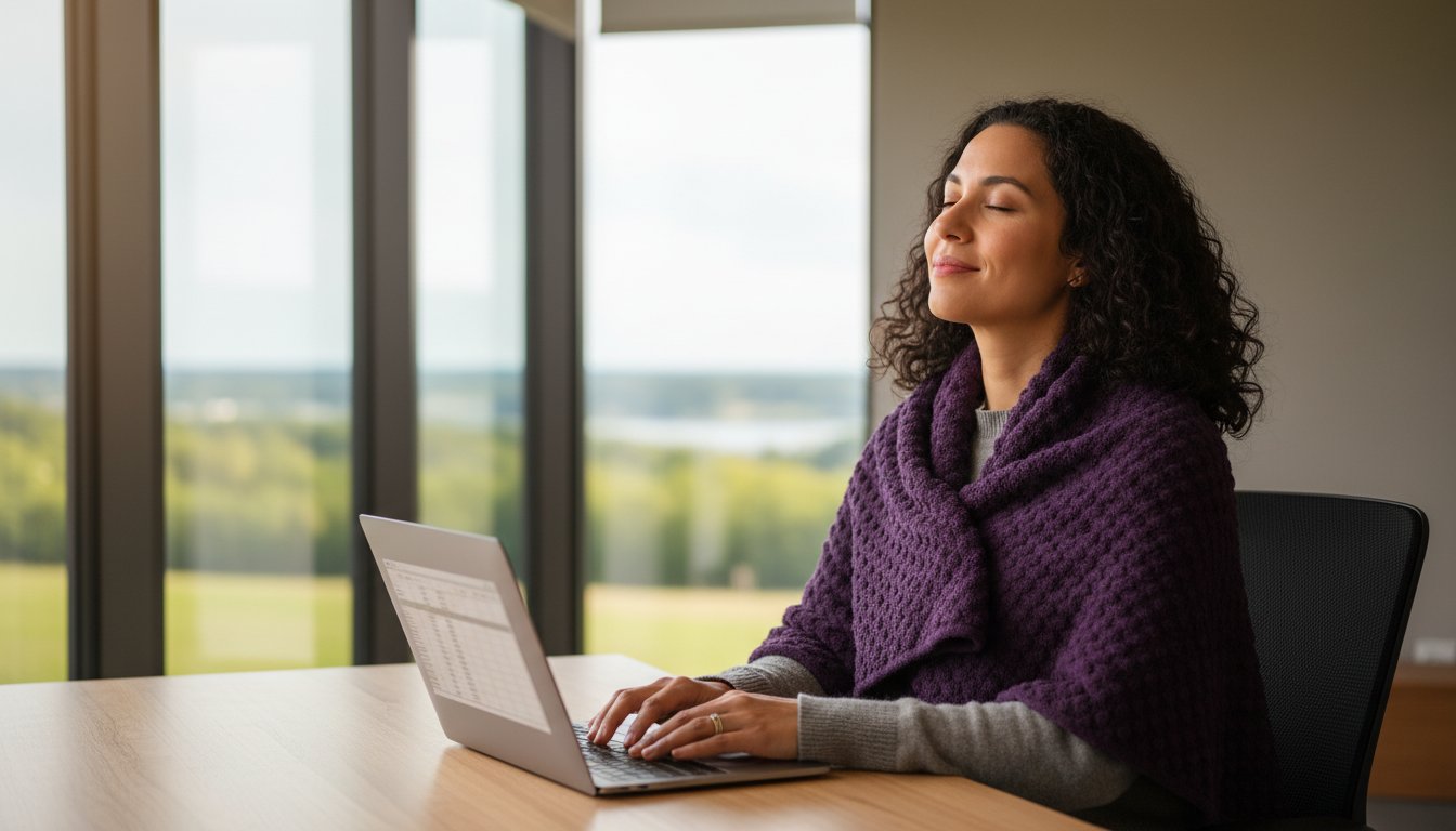 woman sitting at her table on her computer