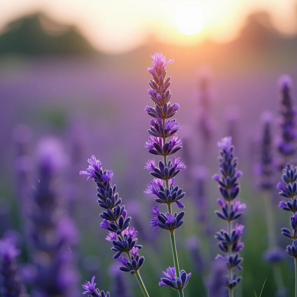 Sprigs of fresh lavender growing in a field