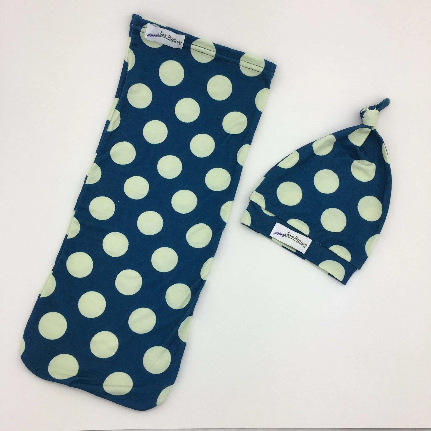 Newborn Cocoon Swaddle Set with Hat - Teal Dots - Lavender Life Company