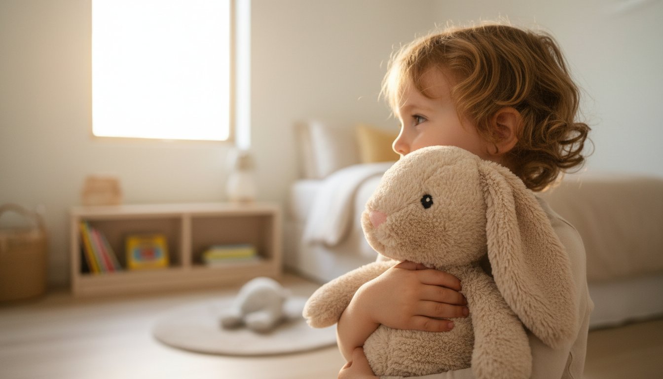 Bunnies Stuffed little girl holding tan bunny