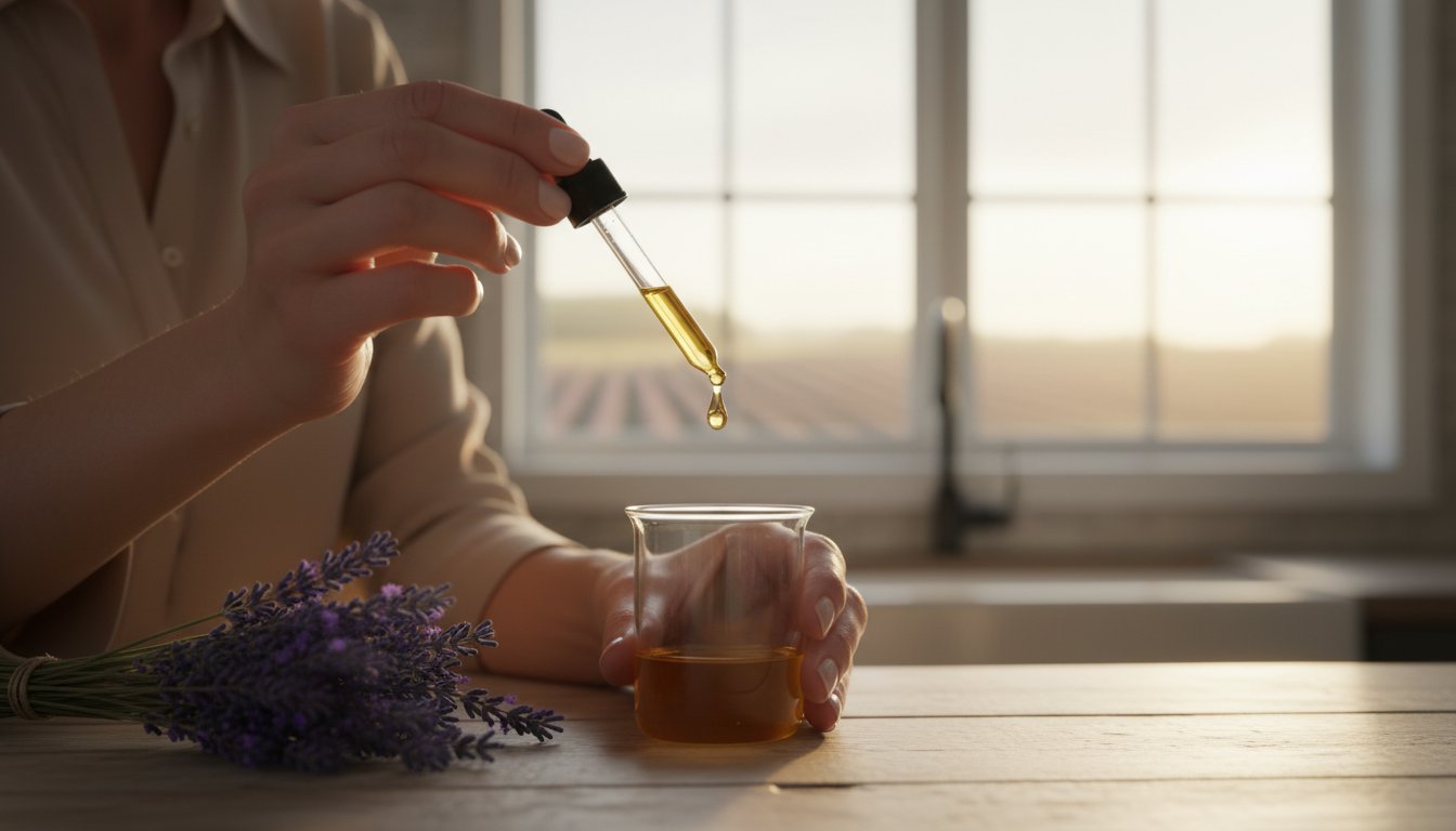 Lavender Oil dropper into a glass beaker