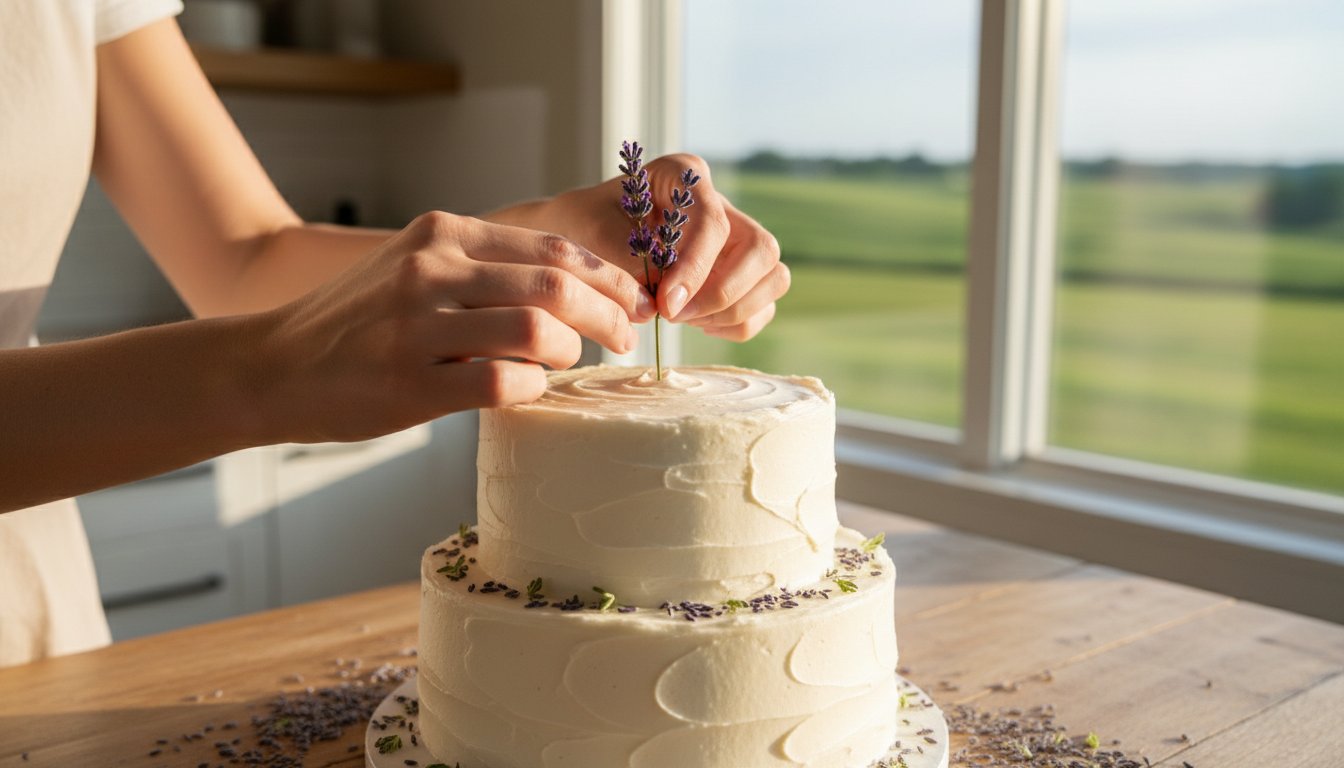 woman driving a stick through double layered cake