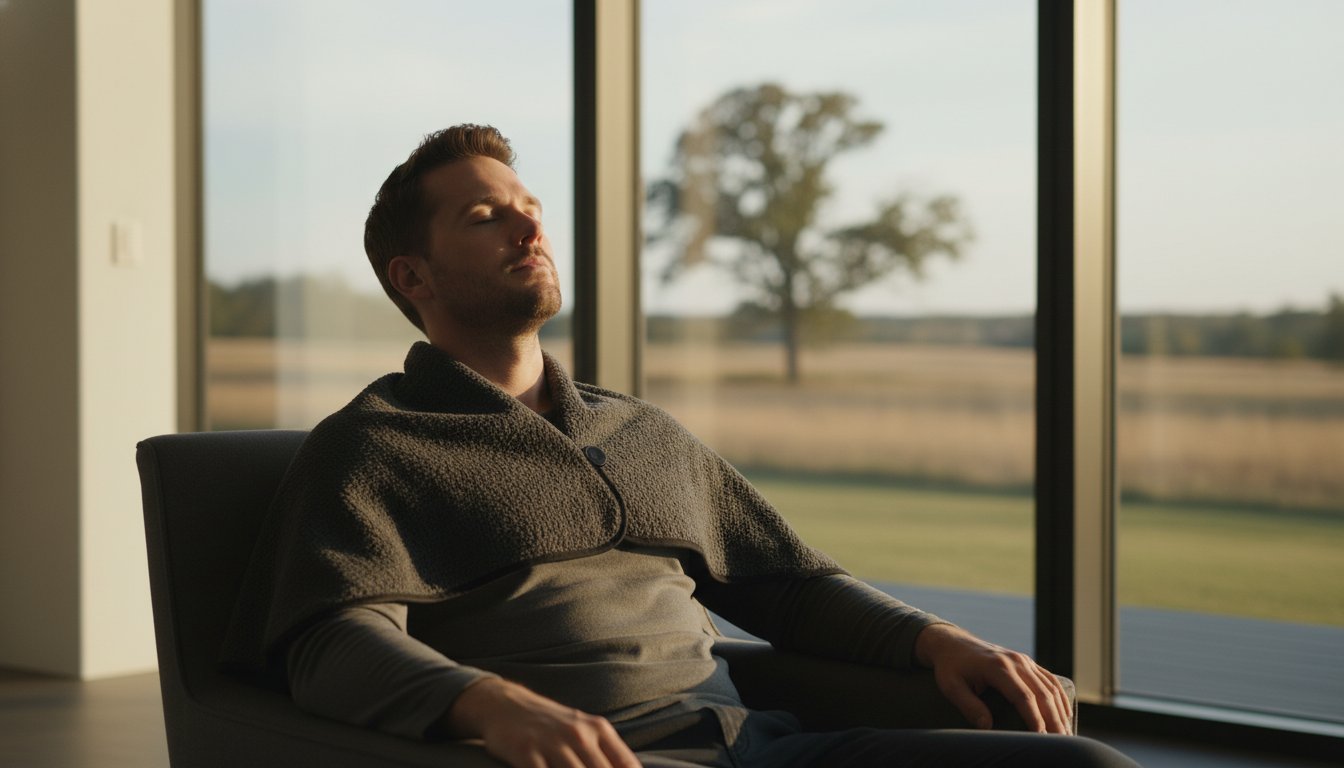 man relaxing in chair beside window