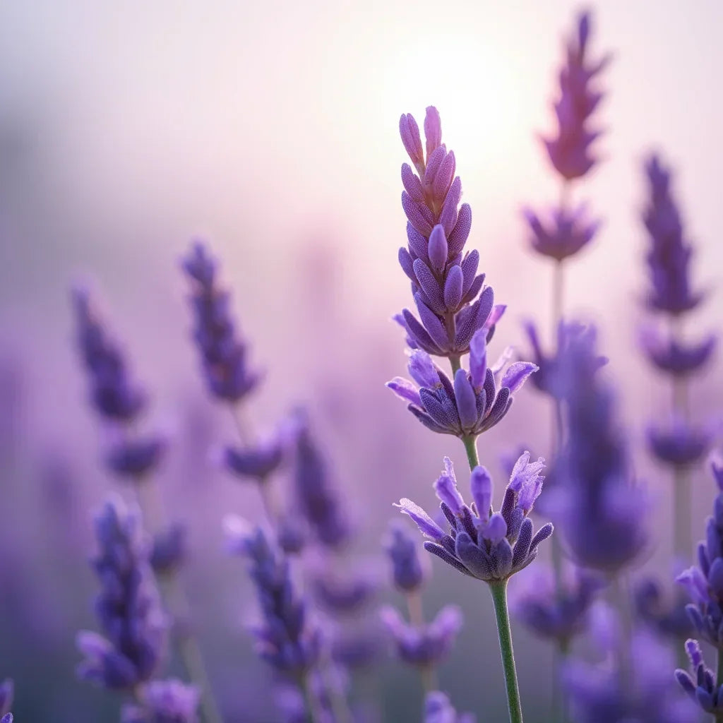 Sprigs of lavender with purple backdrop