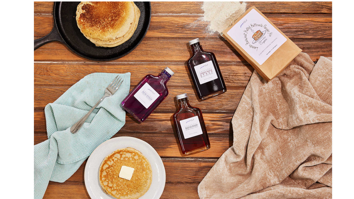 Lavender buckwheat pancakes served with hand-crafted lavender syrups
