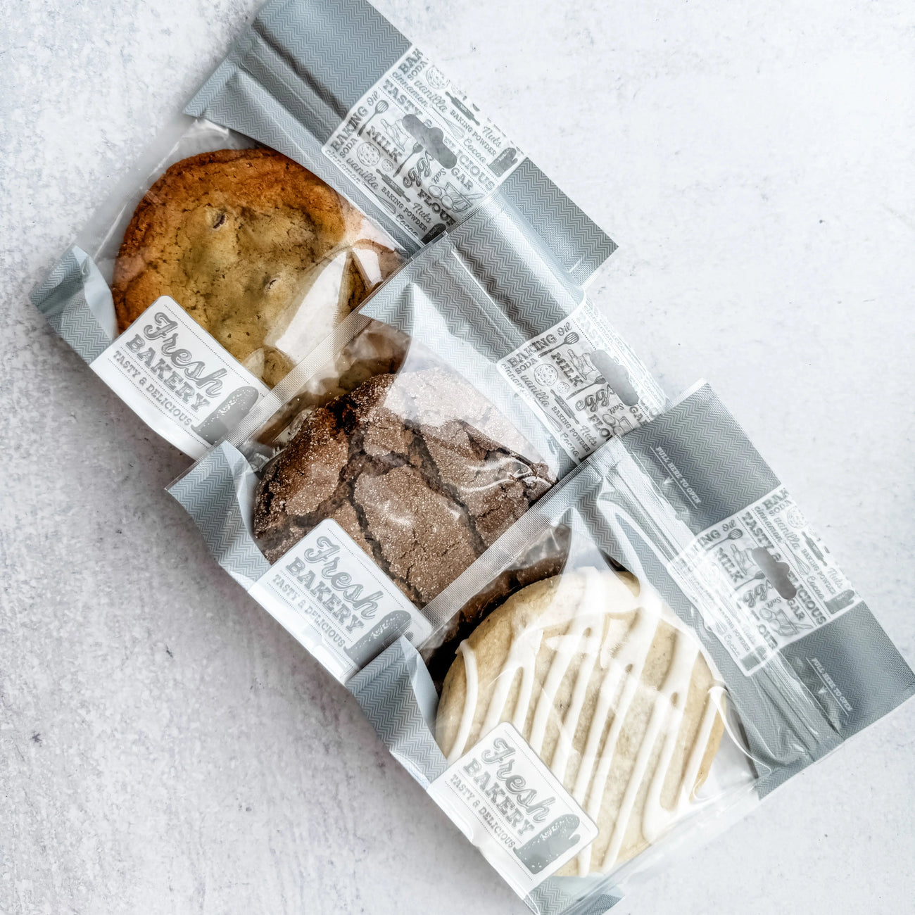 Packaged giant cookies in gift box