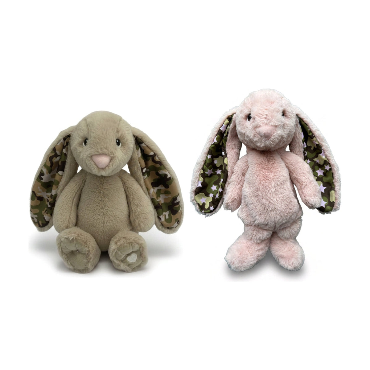 Camo Xander Bunny in Tan and Pink side by side