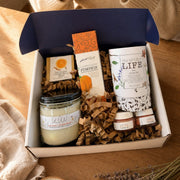 Pumpkin Spice Bundle — Vanilla Brûlée candle, chai lavender tea, orange spice soap, pumpkin mask, lip balm and lip sugar
