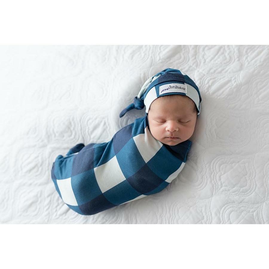 Newborn Swaddler Set with Hat, Navy Blue Plaid for Boys - Lavender-Life.com