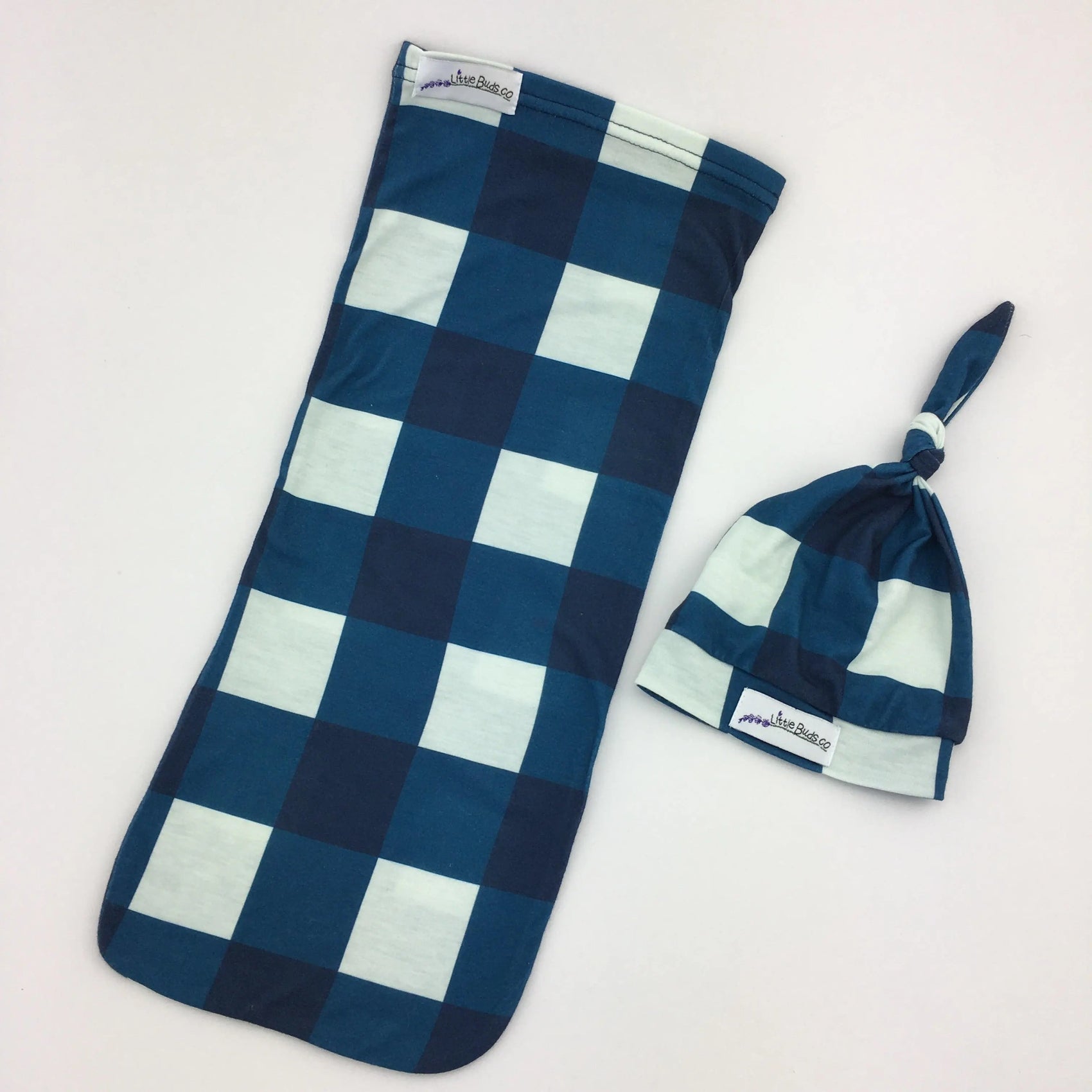 Newborn Cocoon Swaddle Set with Hat Navy Plaid