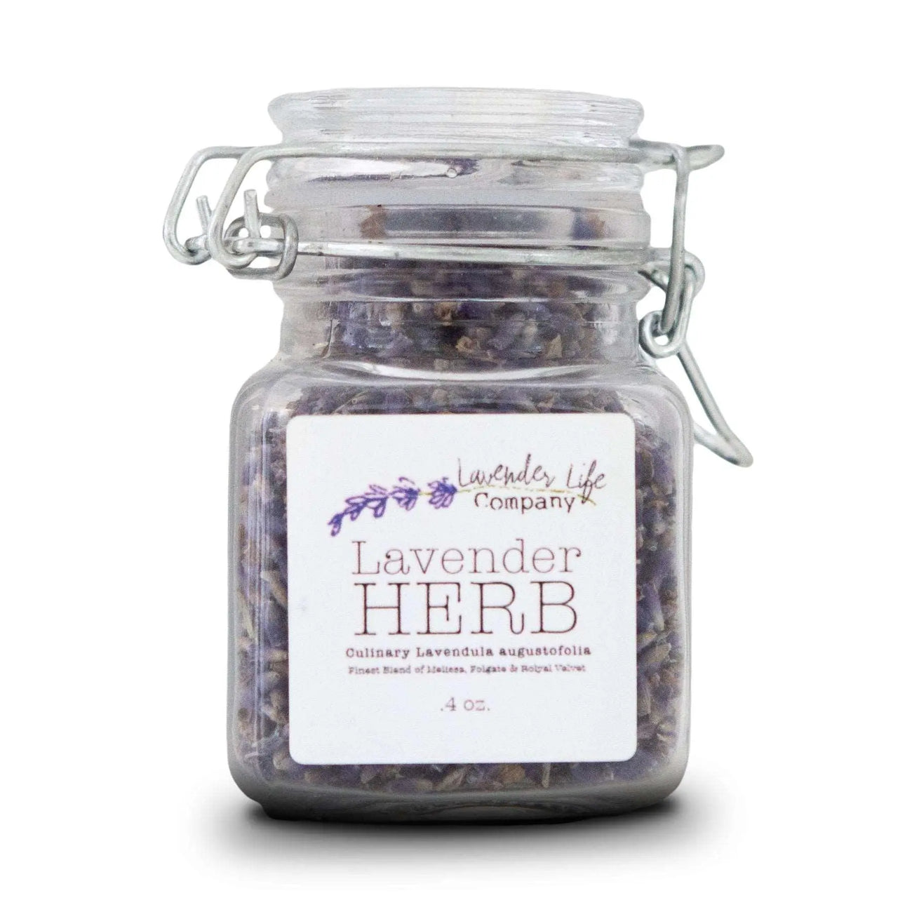 Dried culinary lavender herb buds in glass jar