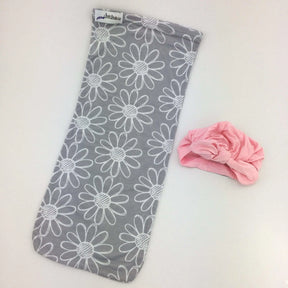 Newborn Cocoon Swaddle Set with Hat - Grey Flower with Pink Turban - Lavender Life Company