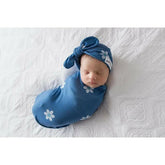 Newborn Cocoon Swaddle Set with Turban - Blue Flower - Lavender Life Company