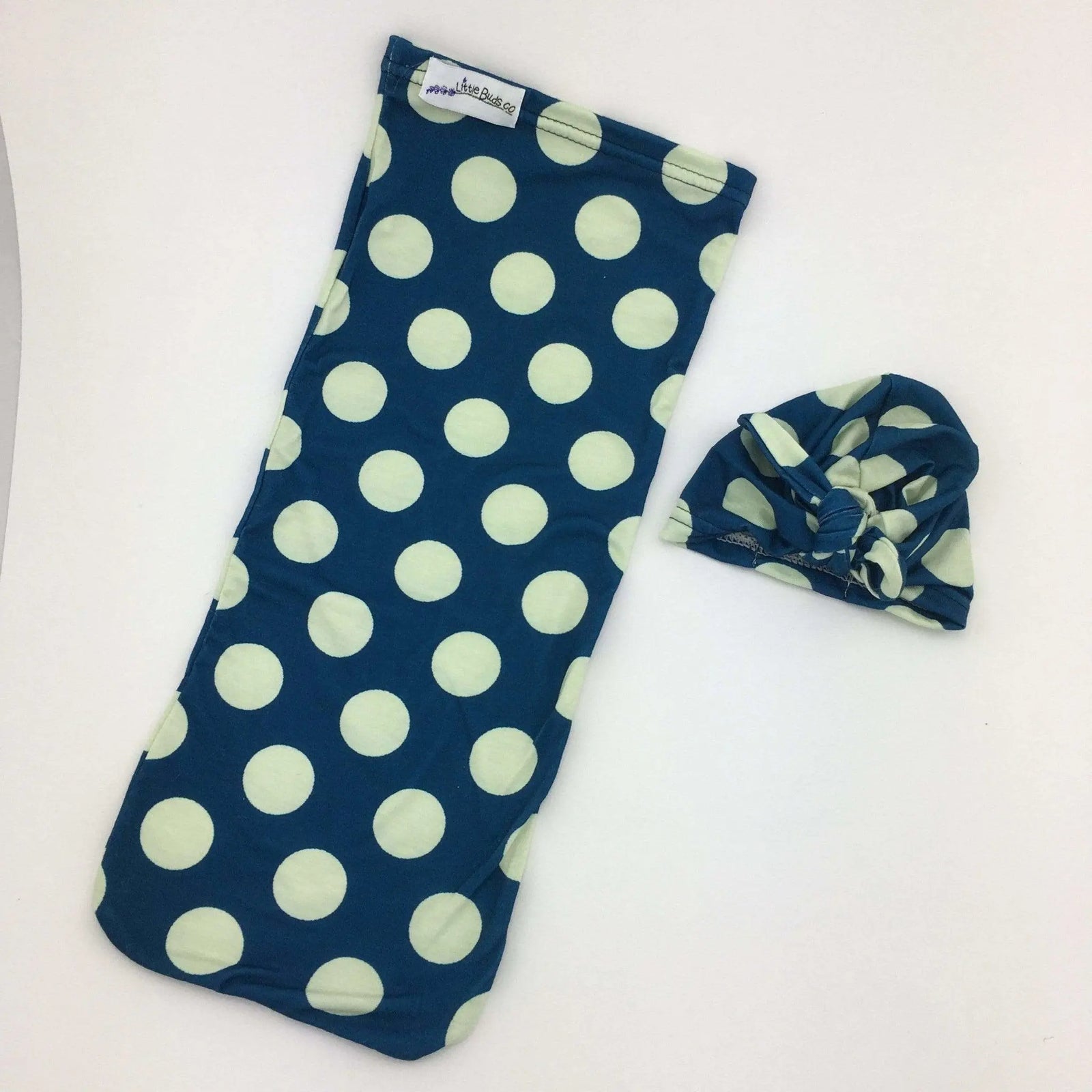 Newborn Cocoon Swaddle Set with Turban Teal Dots