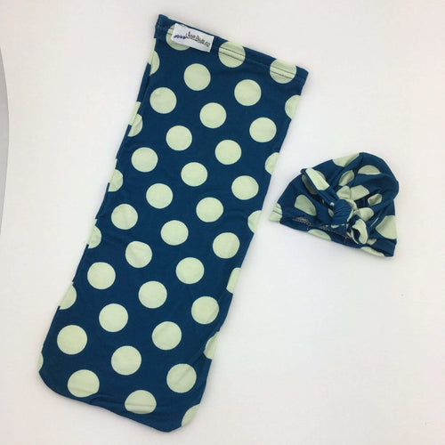 Newborn Cocoon Swaddle Set with Turban Teal Dots