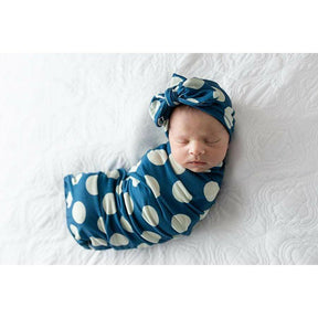 Newborn Cocoon Swaddle Set with Turban - Teal Dots - Lavender Life Company