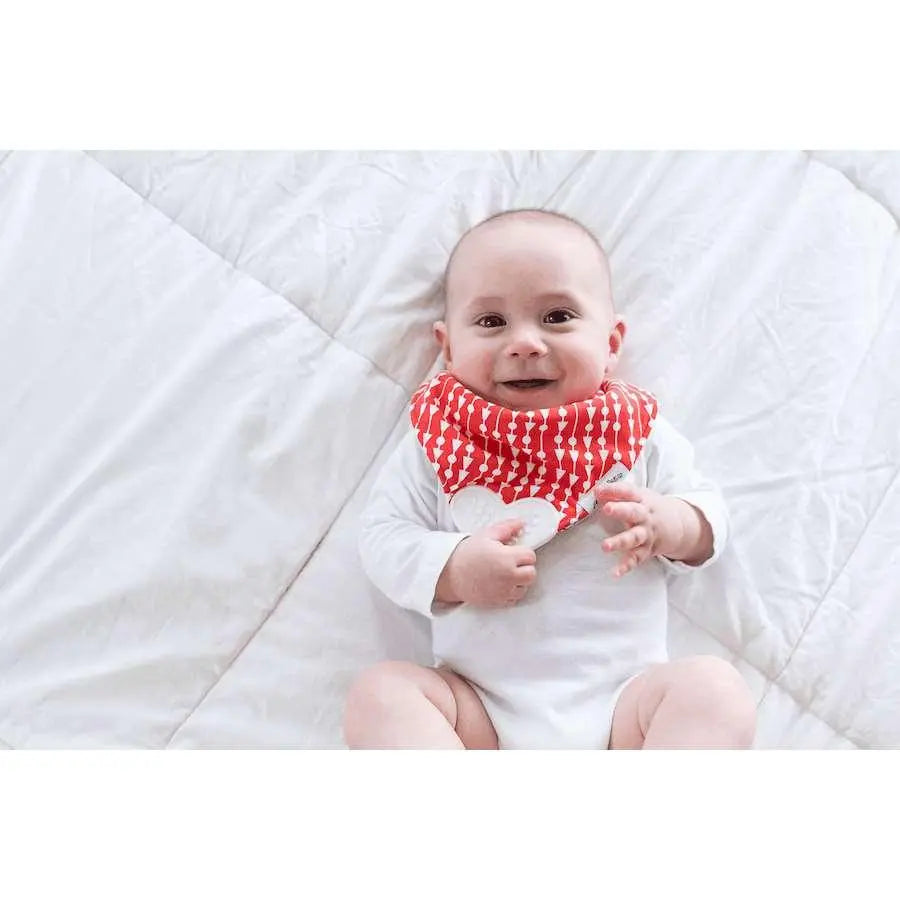 Reversible Bandana Bib with Teether Feathers Red Arrow