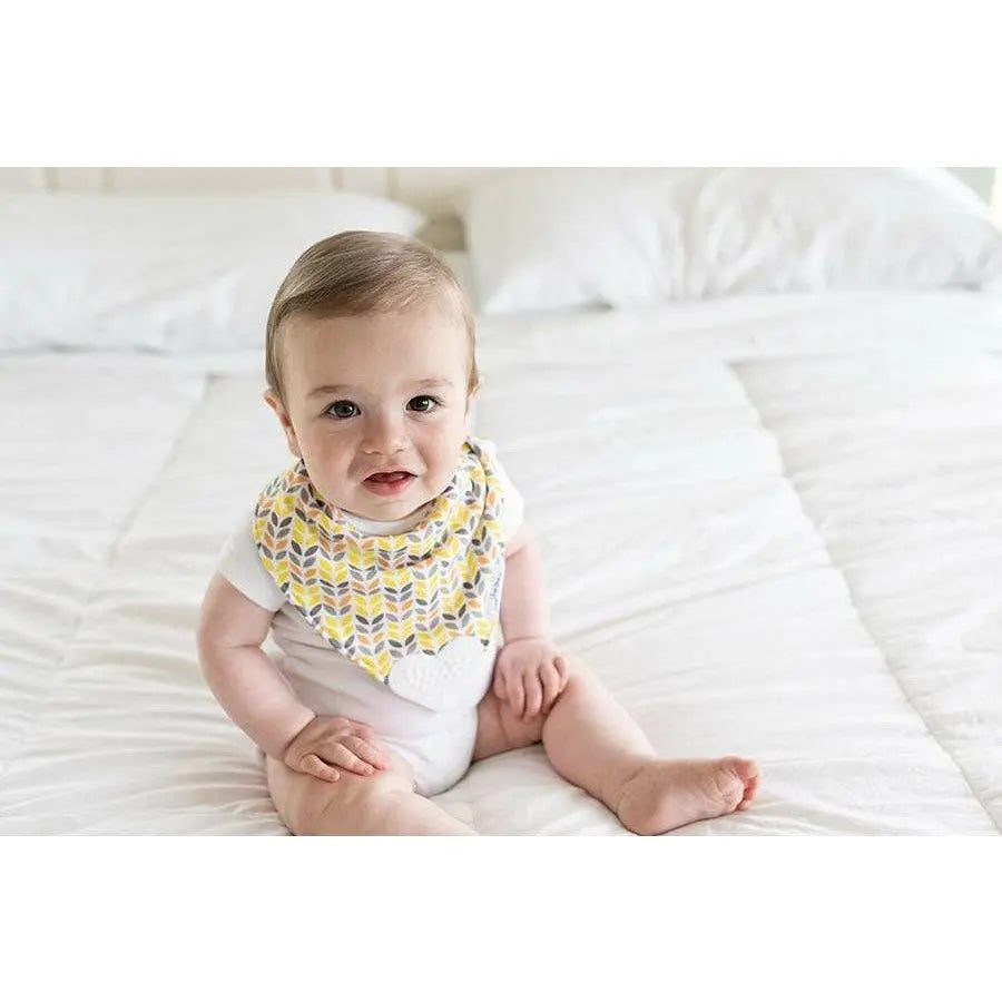 Reversible Bandana Bib with Teether- Yellow/Grey - Lavender Life Company