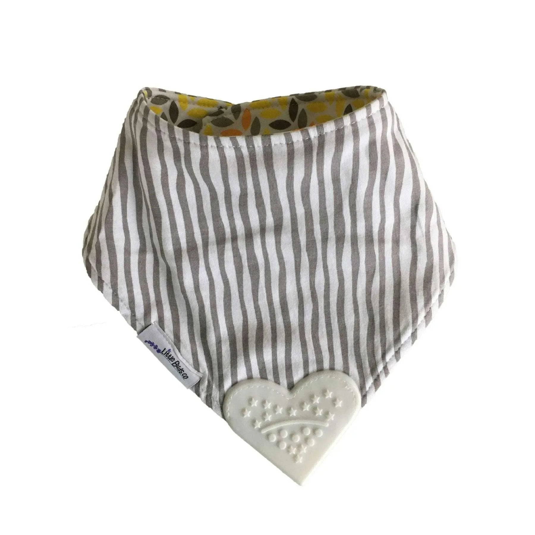 Reversible Bandana Bib with Teether- Yellow/Grey - Lavender Life Company