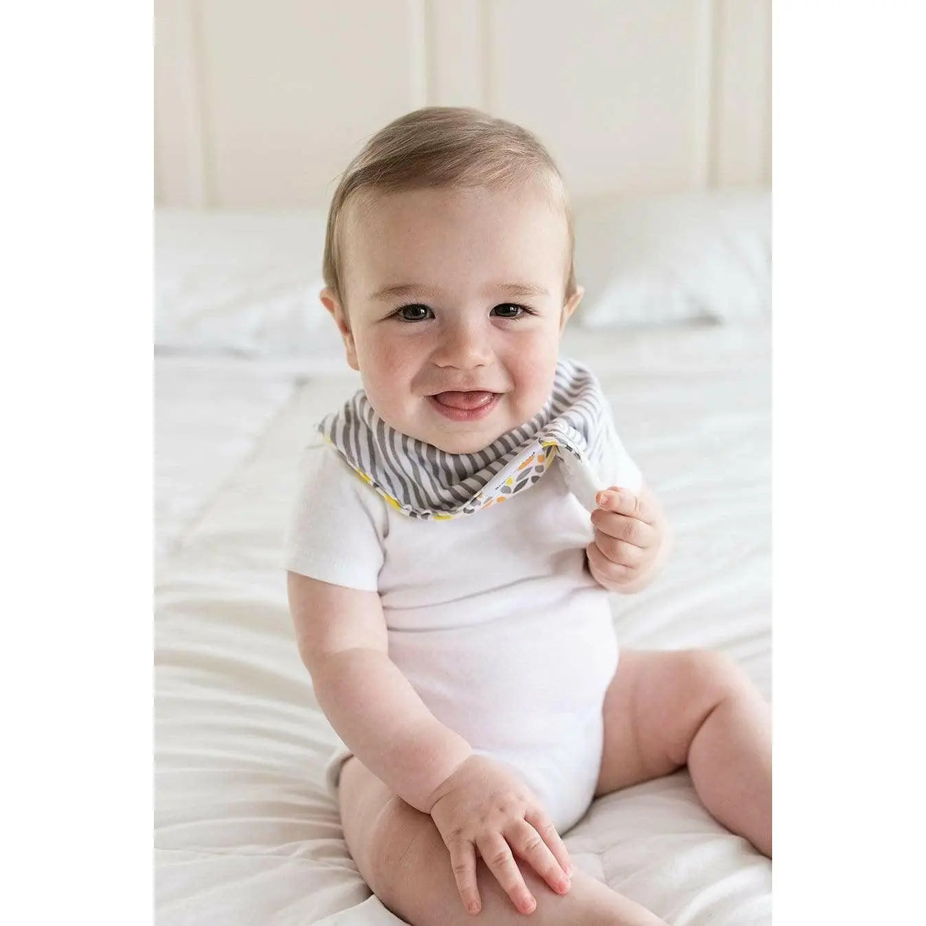 Reversible Bandana Bib with Teether- Yellow/Grey - Lavender Life Company